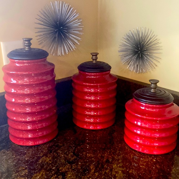 Pier 1 Kitchen Three Piece Redburgundy Canister Set Poshmark